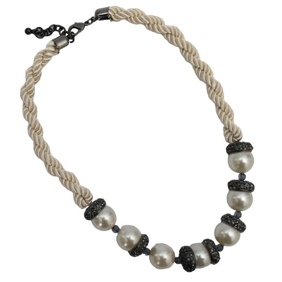 Vintage Ann Taylor Chunky Faux Pearl Necklace Satin Rope Bead Spacers 1990s - Picture 2 of 6